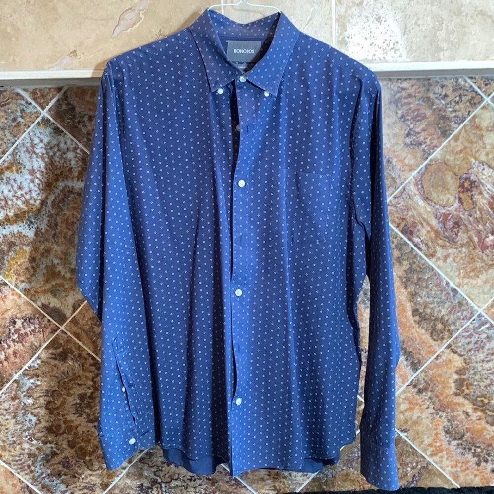 Bonobos Mens Chambray Shirt Large Standard Fit Button Down Open Polka Dot